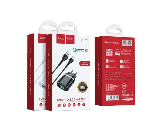  СЗУ HOCO C12Q Smart QC3.0 + Type-C (белый) 