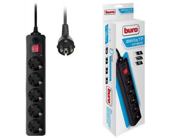  Сетевой фильтр Buro 500SH-1.8-B 1.8м (5 розеток) черный 