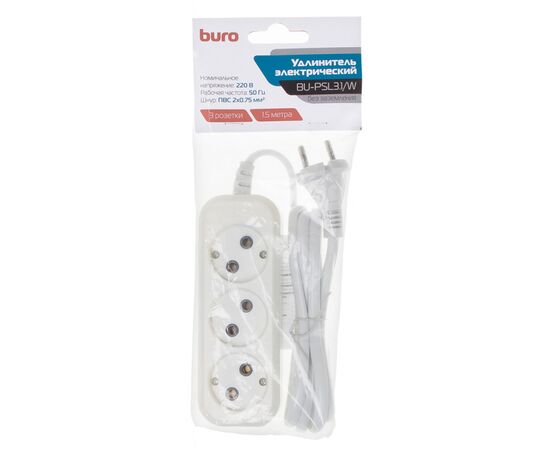  Сетевой удлинитель Buro BU-PSL3.1/W 1.5м (3 розетки) белый 